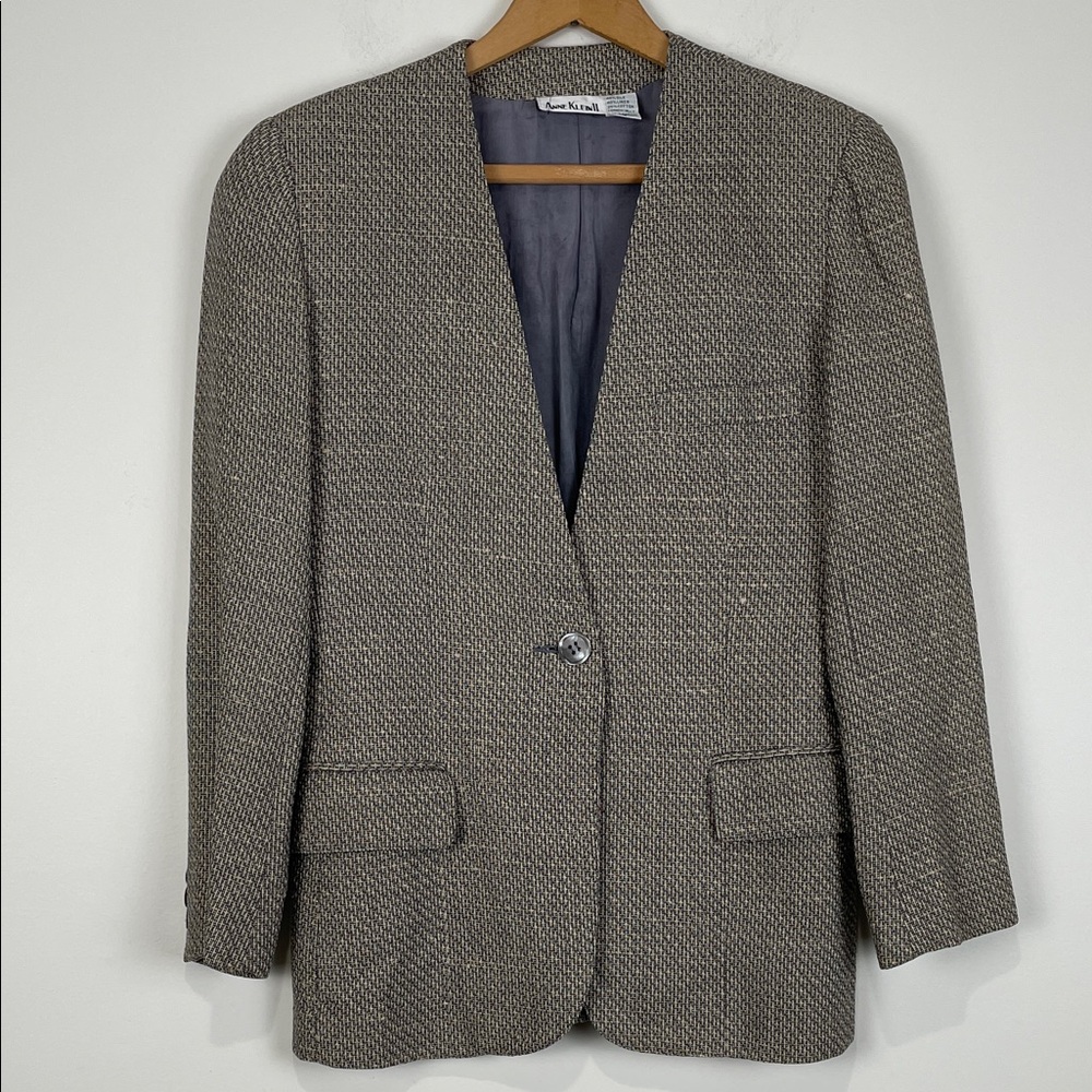 Vintage Anne Klein II Textured Gray Blazer Women’s 4 Silk Linen Cotton Blend